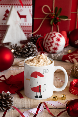 Coffee Mug Santa Seagull on white or snowy teal background in choice of 12 or 15oz white ceramic mug with high-quality sublimation inks - image3